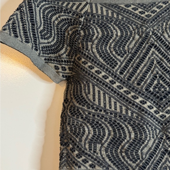 Bebe Black and Gray Off Shoulder Crochet Crop Top - Picture 3 of 8